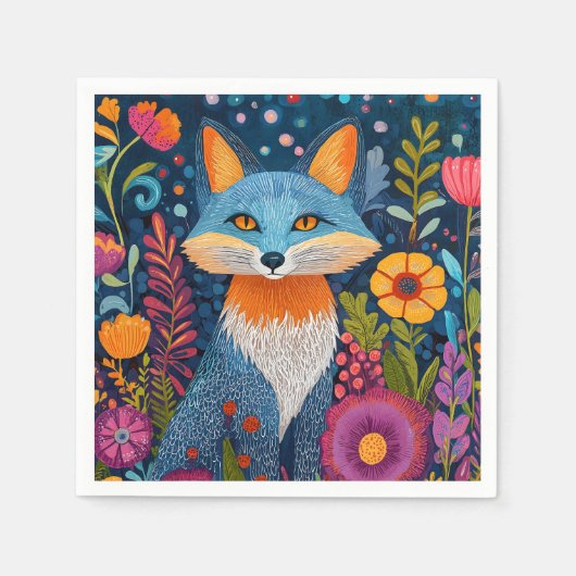 Levendige Fox Dot Art te midden van weelderige flo Servet (Voorkant)