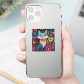 Levendige Fox Dot Art te midden van weelderige flo Sticker (Telefoon)