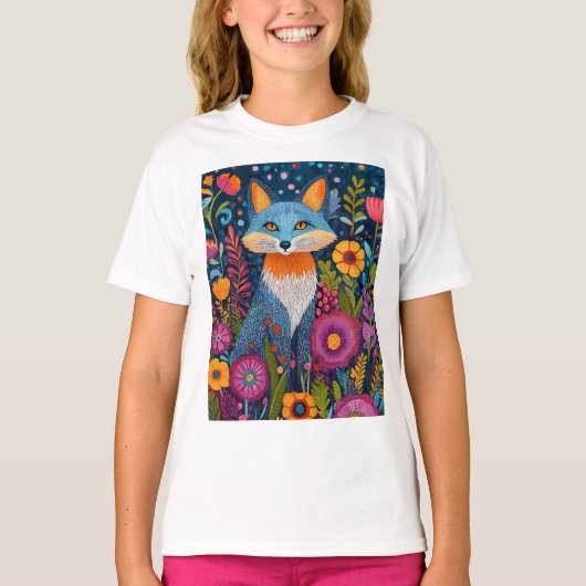 Levendige Fox Dot Art te midden van weelderige flo T-shirt (Voorkant)