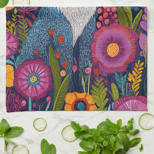 Levendige Fox Dot Art te midden van weelderige flo Theedoek (Gevouwen)