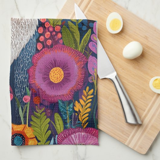 Levendige Fox Dot Art te midden van weelderige flo Theedoek (Quarter Fold)