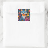 Levendige Fox Dot Art te midden van weelderige flo Vierkante Sticker (Tas)