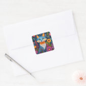 Levendige Fox Dot Art te midden van weelderige flo Vierkante Sticker (Envelop)