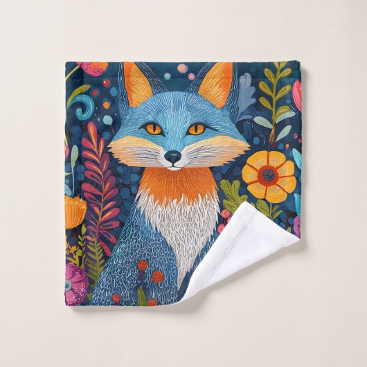 Levendige Fox Dot Art te midden van weelderige flo Washandje (Wasdoekje)
