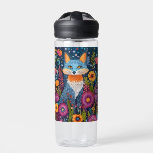 Levendige Fox Dot Art te midden van weelderige flo Waterfles (Voorkant)