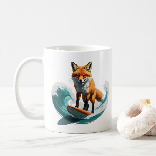 Levendige Fox Surfing Art | gedetailleerd conceptu Koffiemok (Met donut)