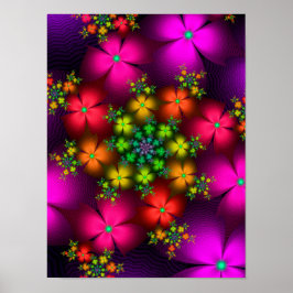 Levendige Fractale Bloemen Poster