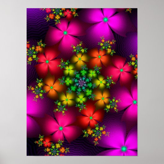 Levendige Fractale Bloemen Poster (Voorkant)