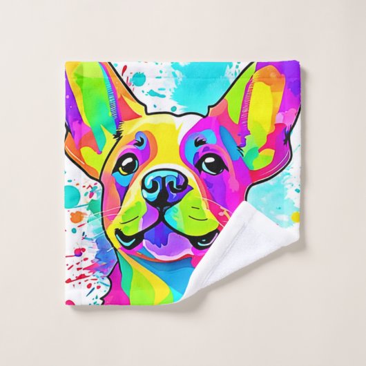 Levendige Franse Bulldog Puppy Art Bad Handdoek (Wasdoekje)