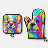 Levendige Franse Bulldog Puppy Art Ovenwant & Pannenlap Set (Voorkant)