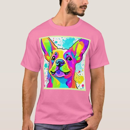 Levendige Franse Bulldog Puppy Art T-shirt (Voorkant)