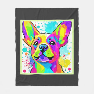 Levendige Franse Bulldog Puppy Kunst Fleece Deken