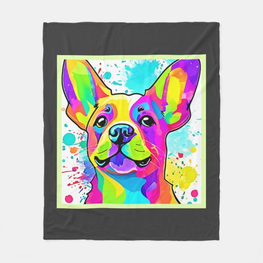 Levendige Franse Bulldog Puppy Kunst Fleece Deken (Voorkant)