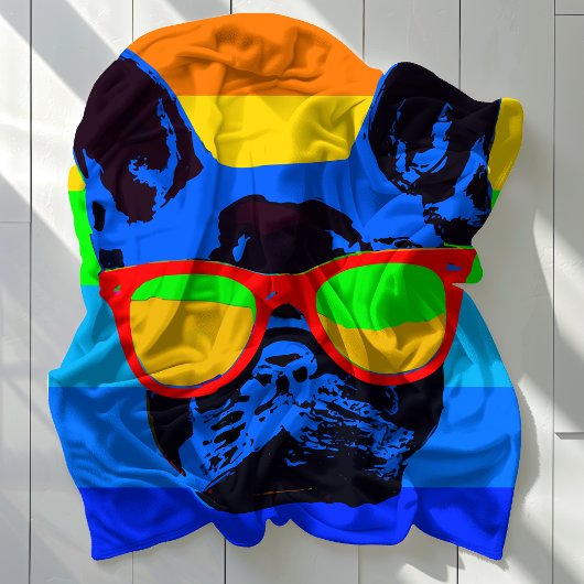 Levendige Franse Bulldog Zonnebril Pop Art Fleece Deken