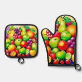 Levendige Fruit Medley Art Ovenwant & Pannenlap Set (Voorkant)
