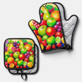 Levendige Fruit Medley Art Ovenwant & Pannenlap Set (Voorkant / Achterkant)