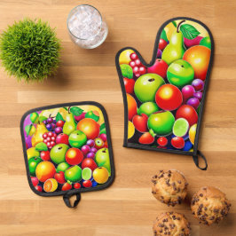 Levendige Fruit Medley Art Ovenwant & Pannenlap Set