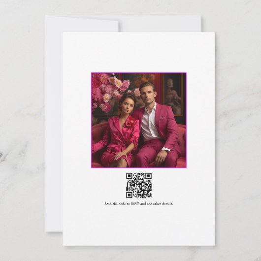 Levendige Fuchsia moderne bruiloft foto QR-code Kaart (Achterkant)