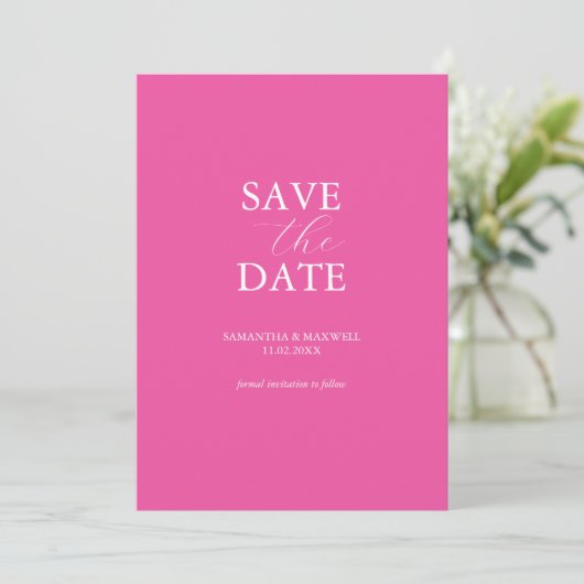 Levendige Fuchsia Pink Save The Date Uitnodiging (Staand voorkant)