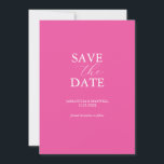 Levendige Fuchsia Pink Save The Date Uitnodiging<br><div class="desc">Kondig uw verloving aan met dit minimum om de datumkaart op te slaan. Het bevat een mix van klassieke en script typografie in het wit over een levendige fuchsia roze achtergrond. Gebruik de sjabloon velden om te personaliseren met jouw naam en trouwdatum. Pas zelfs de kleuren aan uw gewenste trouwthema...</div>