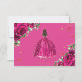 Levendige Fuchsia Roze Bloemen Prinses Quinceañera RSVP Kaartje (Achterkant)