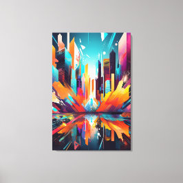 Levendige Futuristische Abstracte Stedelijke Silho Canvas Afdruk
