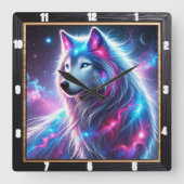 Levendige Galaxy Wolf Levendig Hemels en Ethers Vierkante Klok (Voorkant)