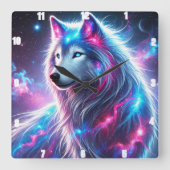 Levendige Galaxy Wolf Levendig Hemels en Ethers Vierkante Klok (Voorkant)