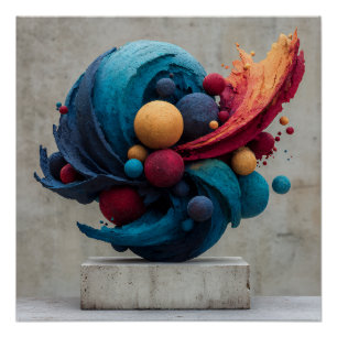 Levendige Gebarsten Bol Explosieve Kleur Sculptuur Perfect Poster