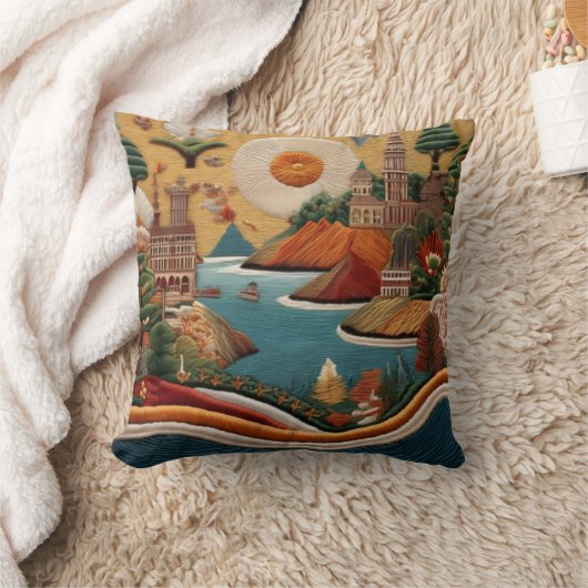 Levendige geborduurde landschapskunst kussen (Deken)