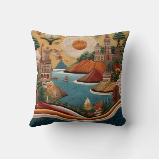 Levendige geborduurde landschapskunst kussen (Achterkant)