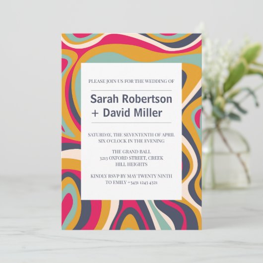 Levendige gedurfde Abstracte bruiloft Kaart (Staand voorkant)