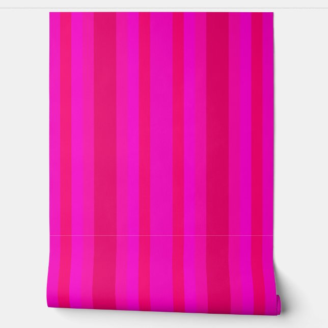 Levendige, gedurfde, hete roze en rode strepen beh behang (Afrollen)