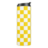 Levendige Geel en Wit Geruite Schaakretro Thermosbeker (Gedraaid links)