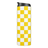 Levendige Geel en Wit Geruite Schaakretro Thermosbeker (Geroteerd rechts)