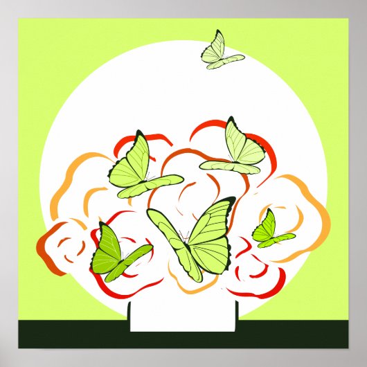 Levendige geel-groene vlinders & Oranje boeket Poster (Voorkant)