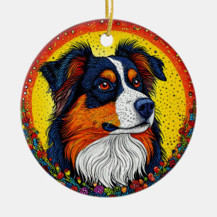 Levendige geïllustreerde portret van een hond keramisch ornament