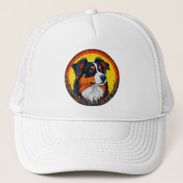 Levendige geïllustreerde portret van een hond trucker pet