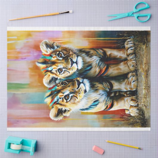 Levendige gekleurde Cubs Decoupage Tissuepapier (Craft)