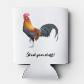 Levendige gekleurde haan met vermelding van Strut  Blikjeskoeler (Achterkant)