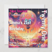 Levendige gekleurde verjaardag ballon uitnodiging (Voorkant)