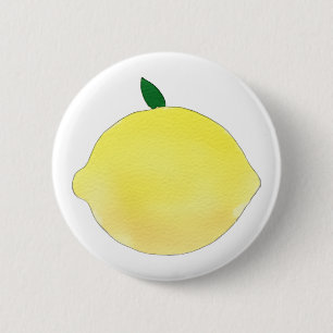 Levendige Gele Citroen Illustratie Ronde Button 5,7 Cm
