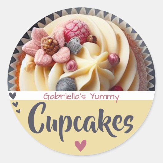 Levendige gele cupcake cake bakken Fotolabel Ronde Sticker (Voorkant)