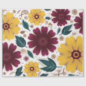 Levendige gele en bordeauxrode bloemen cadeaupapier (Vlak)