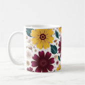 Levendige gele en bordeauxrode bloemen koffiemok (Links)