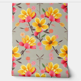 Levendige Gele en Roze Bloemen Fantasy Behang