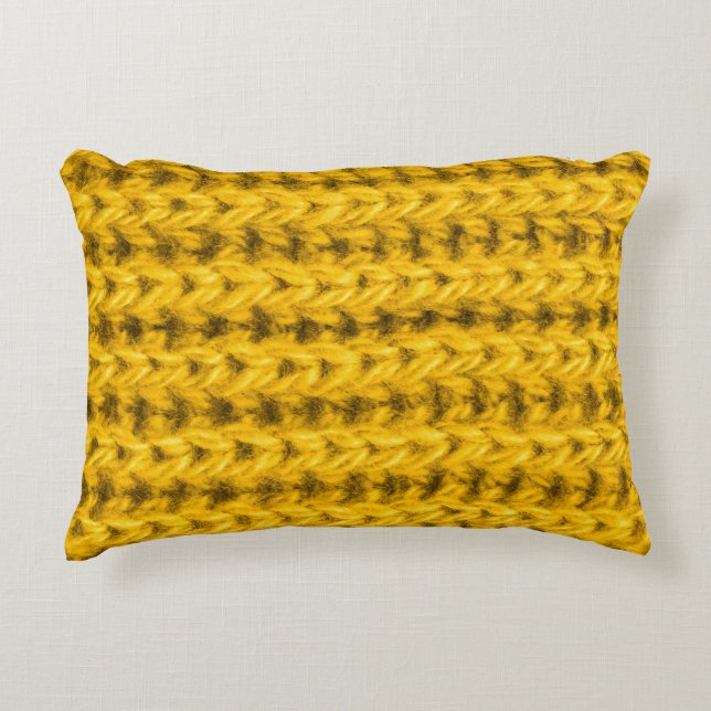 Levendige gele gebreide woltextuur accent kussen (Voorkant)