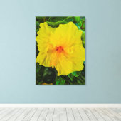 Levendige Gele Hibiscus Bloem Canvas Afdruk (Insitu (Houten vloer))