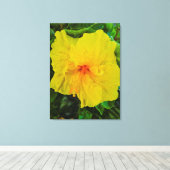 Levendige Gele Hibiscus Bloem Canvas Afdruk (Insitu (Houten vloer))
