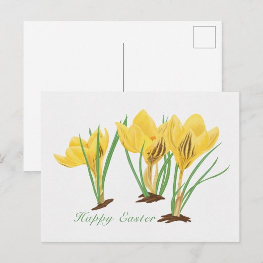 Levendige gele krokusbloemen Gelukkig Pasen Feestdagenkaart (Voorkant / Achterkant)